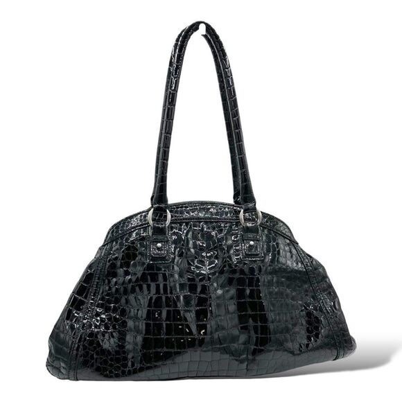 COLE HAAN XL Black Reptile Embossed Patent Leather Tote Bag - Picture 2 of 16